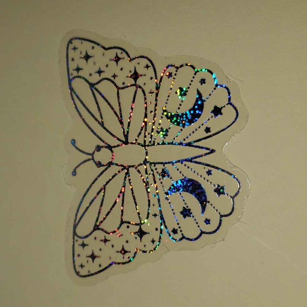 HOLOGRAPHIC NATURE celestial moon Butterfly WATERPOOF Sticker Glitter rainbow